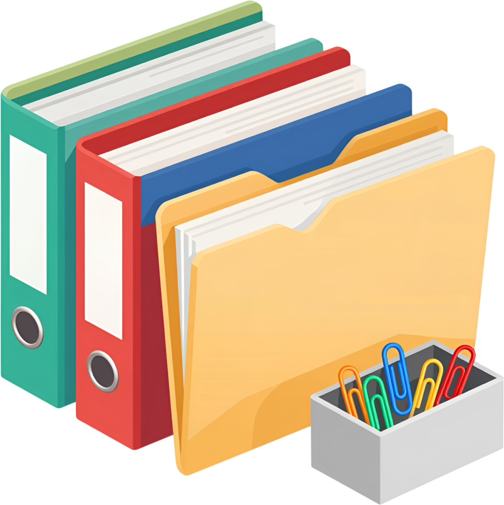 Organized Binders, File Folders, and Paper Clips Illustration PNG for efficient office management 1 - Organized Binders, File Folders, and Paper Clips Illustration PNG for efficient office management Free PNG Download
