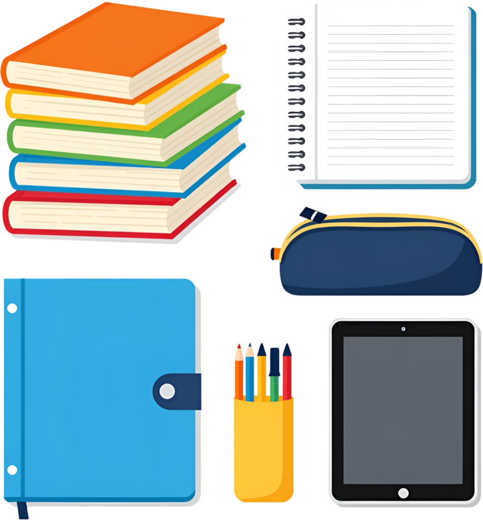 Comprehensive School Supplies Collection PNG, including books, notebooks, and tablet for modern Illustration 1 - Comprehensive School Supplies Collection PNG, including books, notebooks, and tablet for modern Illustration Free PNG Download