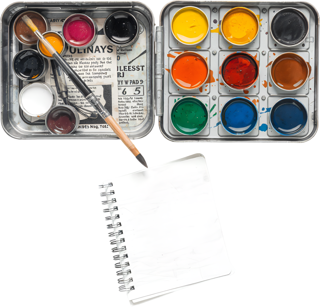 Artistic Dual Watercolor Paint Sets PNG, with spiral notebook for vibrant creative Illustration 1 - Artistic Dual Watercolor Paint Sets PNG, with spiral notebook for vibrant creative Illustration Free PNG Download