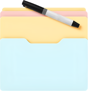 Pastel Colorful File Folders PNG, topped with a black marker, ideal for office or school Illustration