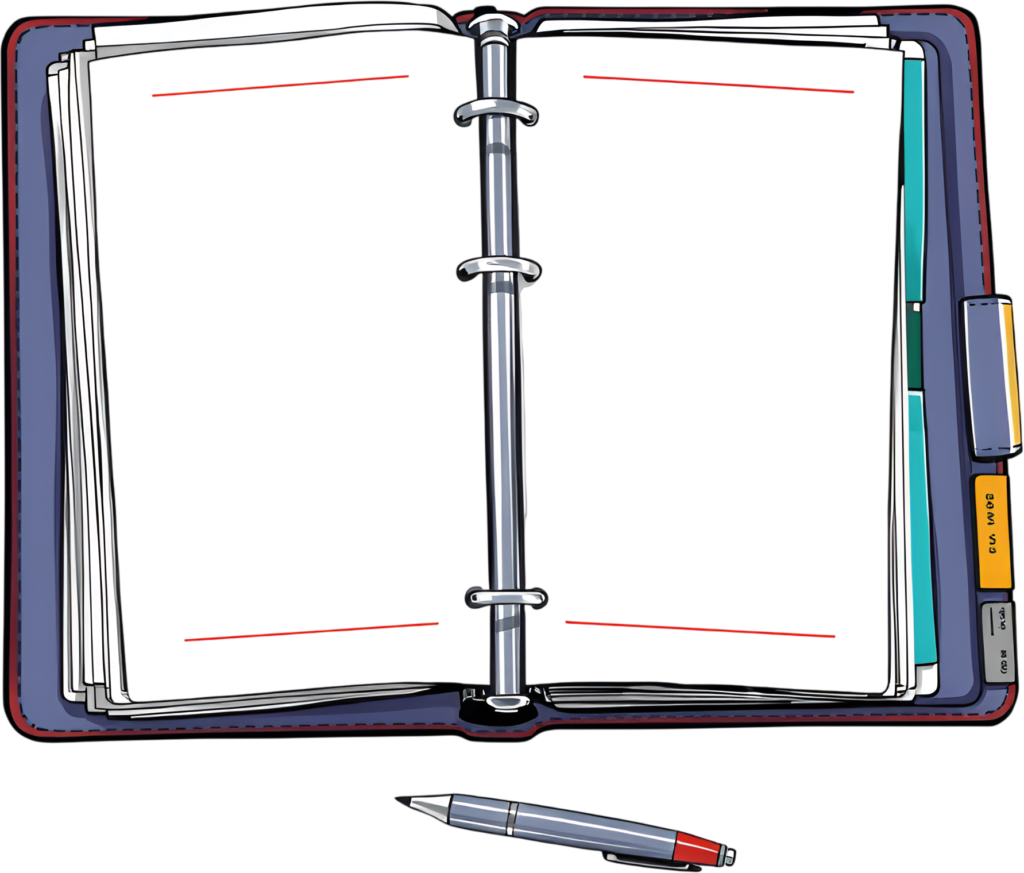 Professional Open Ring Binder PNG, featuring blank lined pages and tabs for organized Illustration 1 - Professional Open Ring Binder PNG, featuring blank lined pages and tabs for organized Illustration Free PNG Download