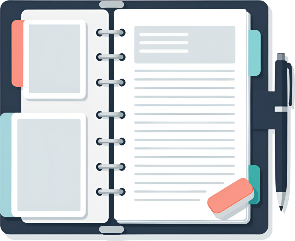 Customizable Open Planner Organizer PNG, with photo spaces, pen, and eraser for personal Illustration 1 - Customizable Open Planner Organizer PNG, with photo spaces, pen, and eraser for personal Illustration Free PNG Download