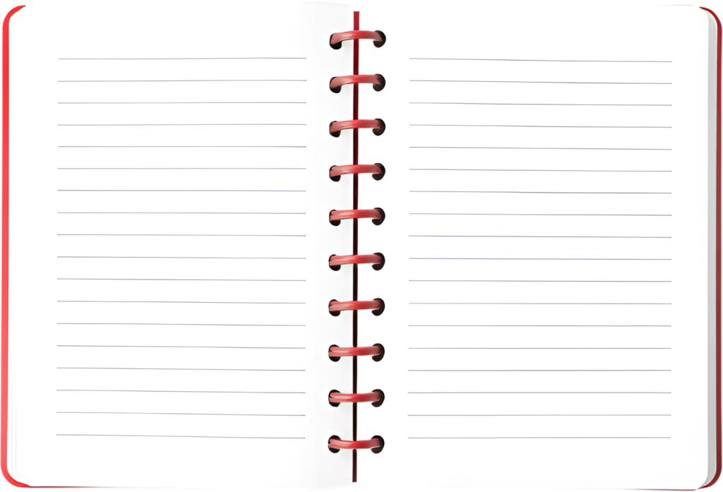 Blank Lined Spiral Notebook PNG, with vibrant red binding, ready for writing Illustration 1 - Blank Lined Spiral Notebook PNG, with vibrant red binding, ready for writing Illustration Free PNG Download