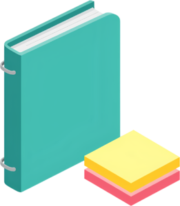 Presenting an organized teal binder alongside a cheerful stack of sticky notes, perfect for your office and academic PNG Clipart Illustration