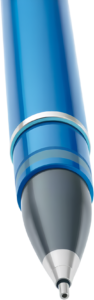 A close-up view of a precision blue ballpoint pen tip, highlighting detail and readiness for writing tasks, perfect for a professional PNG Clipart Illustration