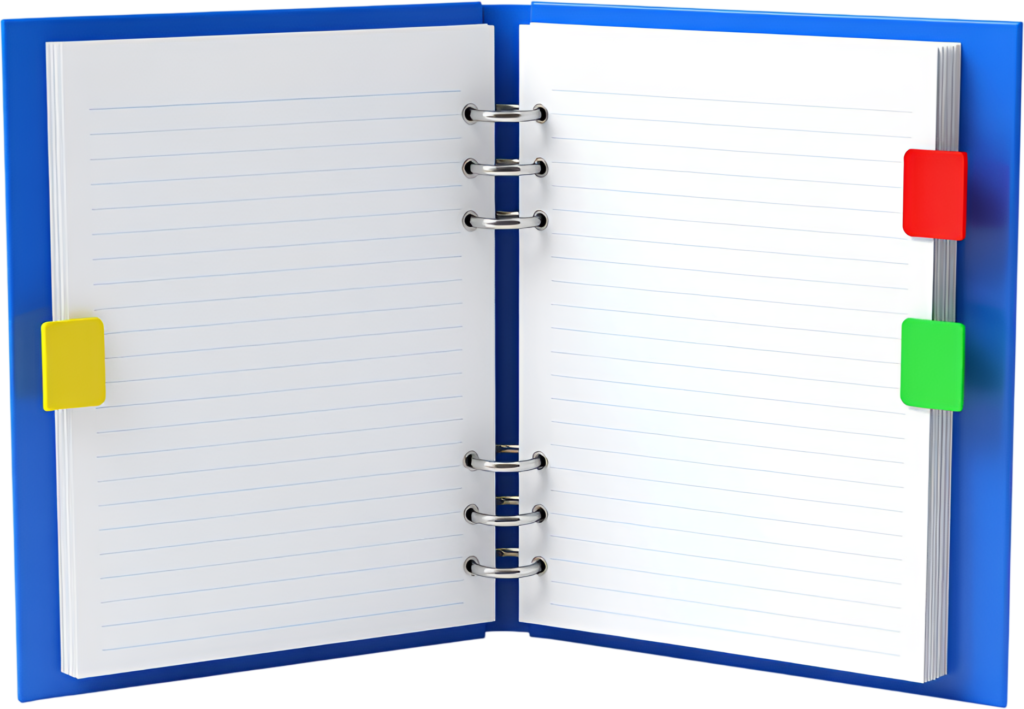 Observe this open blue ring binder, filled with crisp lined paper and vibrant colorful dividers, excellent for organizational PNG Clipart Illustration 1 - Observe this open blue ring binder, filled with crisp lined paper and vibrant colorful dividers, excellent for organizational PNG Clipart Illustration Free PNG Download