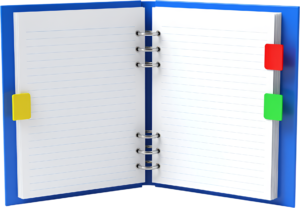 Observe this open blue ring binder, filled with crisp lined paper and vibrant colorful dividers, excellent for organizational PNG Clipart Illustration