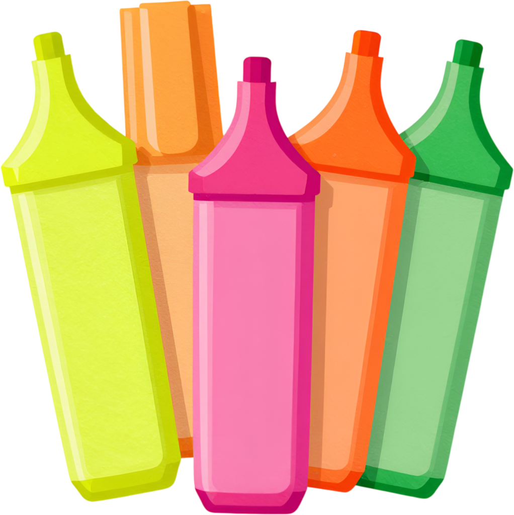 - Showcasing a vibrant collection of colorful highlighters, essential tools for effective study and organization, perfect for your academic PNG Clipart Illustration Free PNG Download