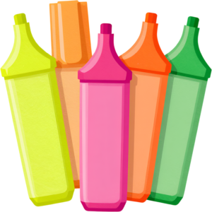 Showcasing a vibrant collection of colorful highlighters, essential tools for effective study and organization, perfect for your academic PNG Clipart Illustration