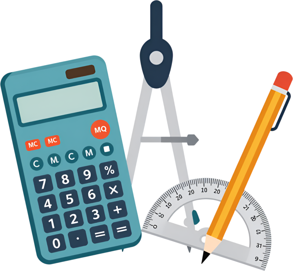 Essential geometry tools and a calculator, including a compass, protractor, and a pencil, vital for math and technical drawing, a useful PNG Clipart Illustration 1 - Essential geometry tools and a calculator, including a compass, protractor, and a pencil, vital for math and technical drawing, a useful PNG Clipart Illustration Free PNG Download
