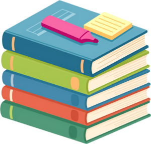 A studious book stack with a pink highlighter and yellow sticky note, perfect for emphasizing important information and effective learning Illustration PNG Clipart
