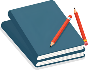 Introducing simple blue notebooks, neatly paired with two vibrant red pencils, forming a clean and essential stationery set, perfect for daily PNG Clipart Illustration
