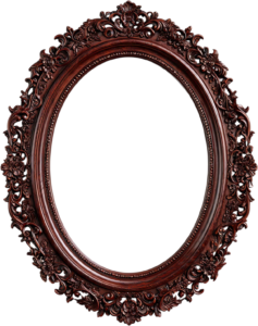 Discover exquisite dark wood oval PNG frame art, a detailed floral Illustration