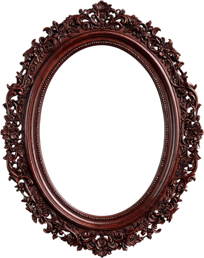 Discover exquisite dark wood oval PNG frame art, a detailed floral Illustration 1 - Discover exquisite dark wood oval PNG frame art, a detailed floral Illustration Free PNG Download