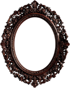 A luxurious classic Illustration of a deep mahogany ornate oval PNG frame