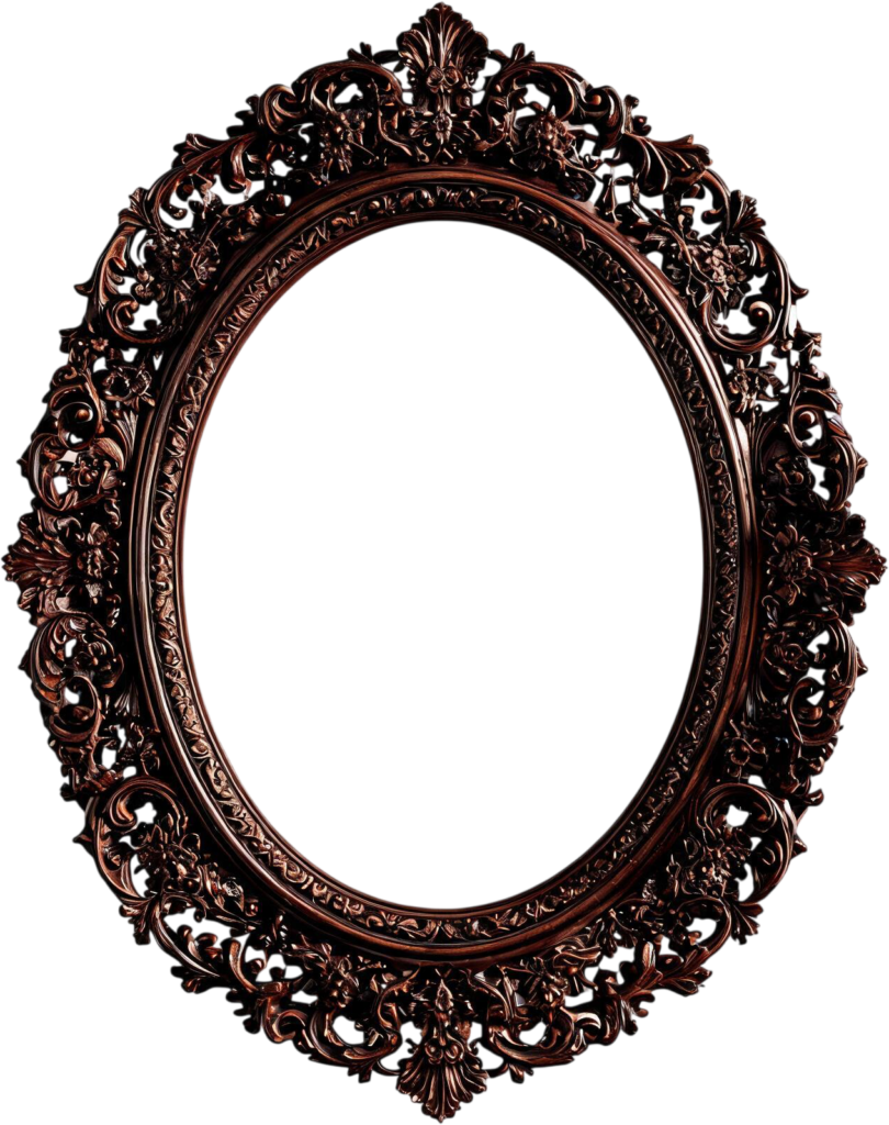 A luxurious classic Illustration of a deep mahogany ornate oval PNG frame 1 - A luxurious classic Illustration of a deep mahogany ornate oval PNG frame Free PNG Download