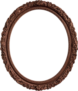 Imagine your art in this intricate dark wood circular PNG frame, a classic floral Illustration