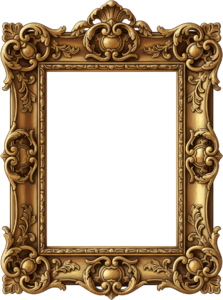 Featuring a regal bright gold ornate rectangular PNG frame, a stunning classic Illustration