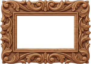 Showcase photos in this horizontal carved wood desktop PNG, a rustic floral Illustration