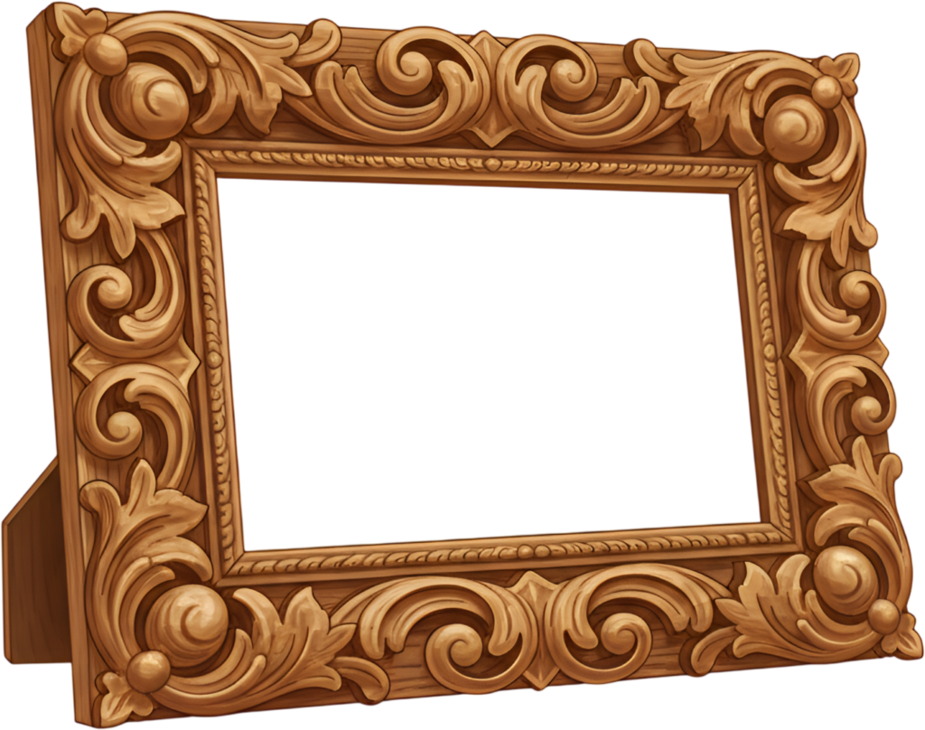 An angled carved wood horizontal PNG frame presents a rustic floral Illustration 1 - An angled carved wood horizontal PNG frame presents a rustic floral Illustration Free PNG Download