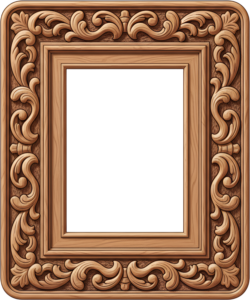 Perfectly symmetrical: square carved wood consistent PNG frame pattern, a traditional Illustration