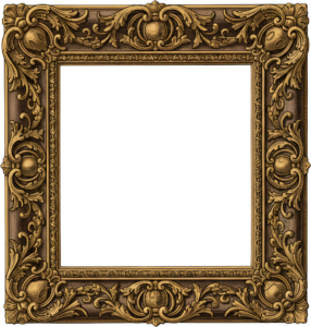 Behold this elaborate engraved bronze gold square PNG frame, a detailed vintage Illustration