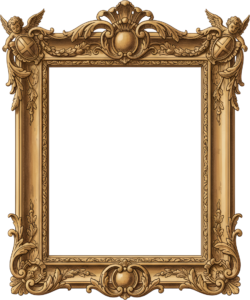 Explore this elaborate cherub shield gold rectangular PNG, a divine classic Illustration