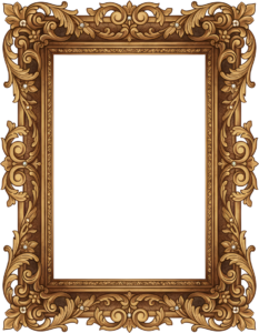 Find luxury in this jewel accented ornate bronze PNG frame, a tall decorative Illustration