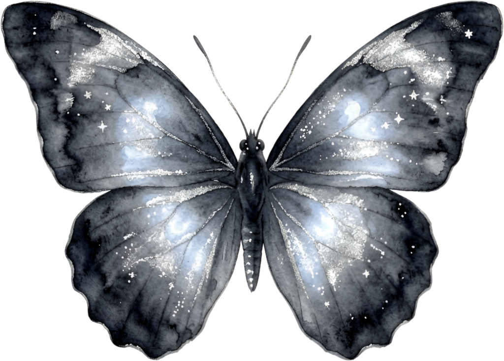 Butterfly celestial shimmer design, beautiful cosmic Watercolor graphic, elegant starry night PNG illustration for crafts