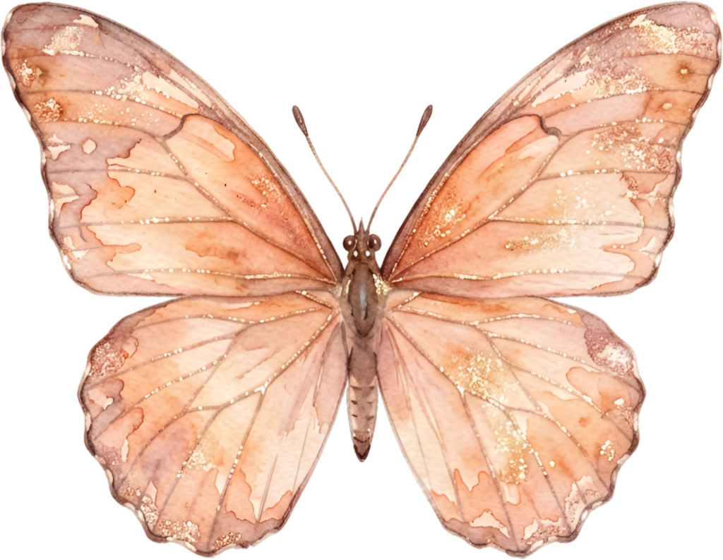 Obtain a soft touch with this beautiful nude peach Butterfly, a subtle glitter dust Watercolor PNG Illustration for delicate designs