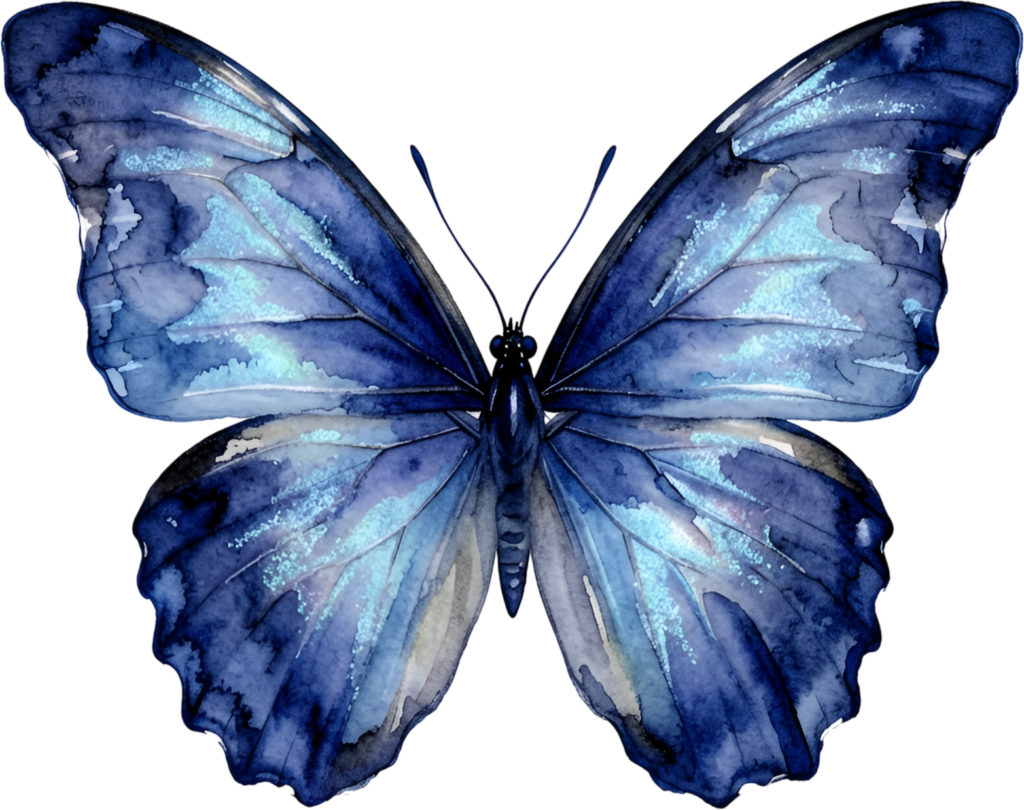 Utilize this captivating blue Butterfly, a vibrant shimmering Watercolor effect PNG Illustration perfect for digital art creations
