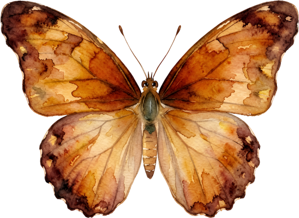 Collect this warm autumn brown Butterfly, a rustic textured Watercolor element PNG Illustration ideal for seasonal designs
