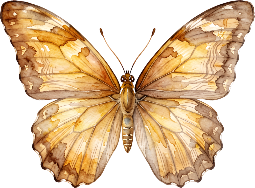 Discover the charm of this warm yellow Butterfly, a soft brown Watercolor blend PNG Illustration ideal for natural, cozy aesthetics