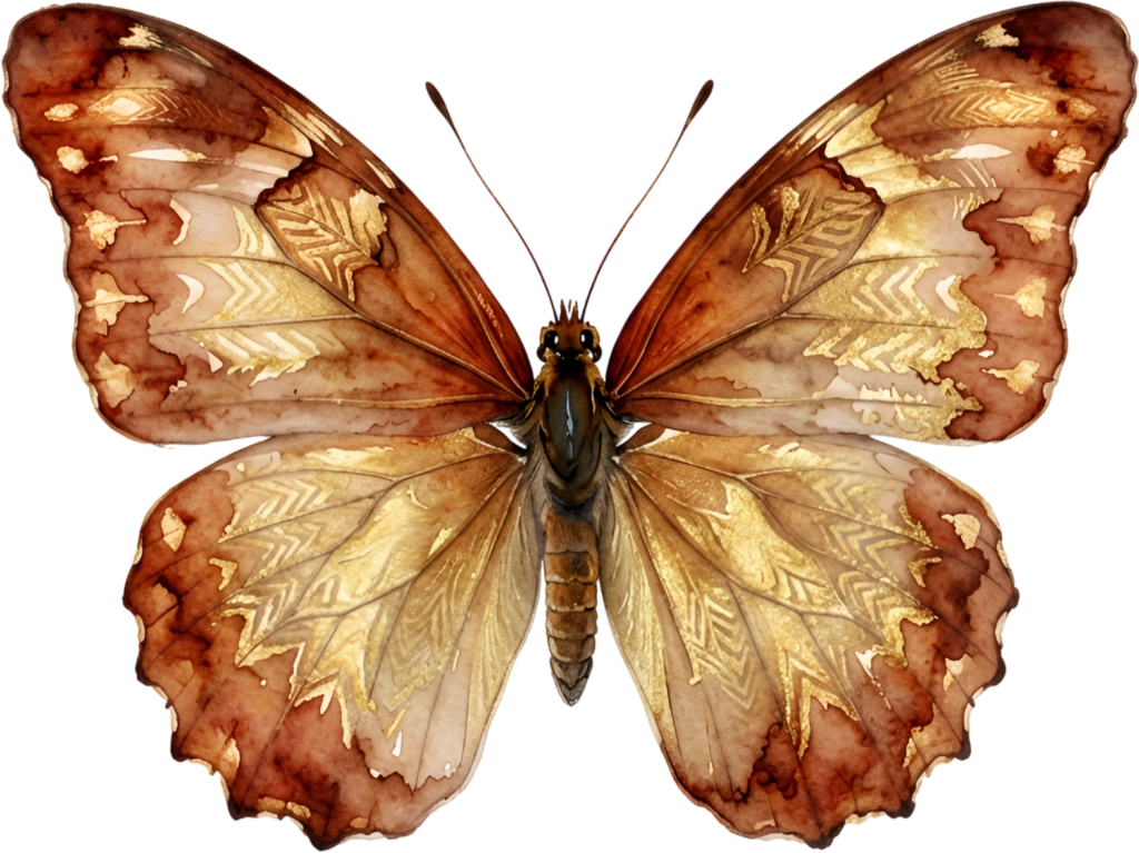 Acquire this rich brown Butterfly, a luxurious golden ornate Watercolor wing pattern PNG Illustration for sophisticated digital art