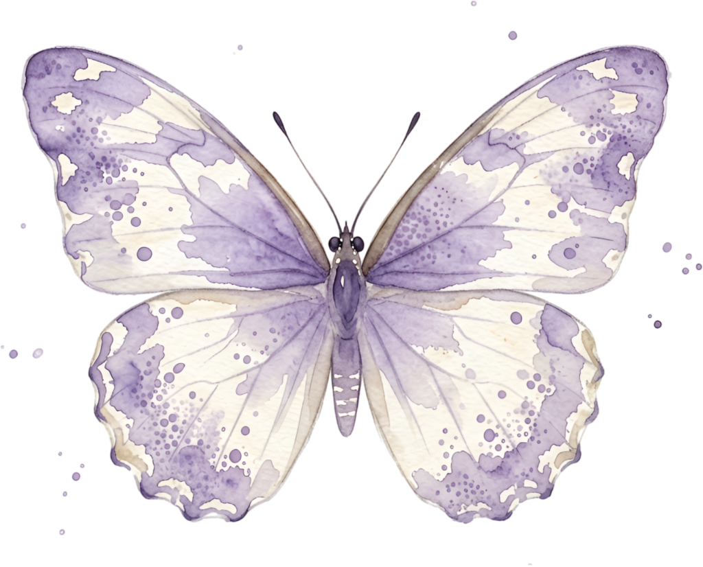 Incorporate this charming lavender Butterfly, a whimsical splatter pattern Watercolor element PNG Illustration for playful aesthetics