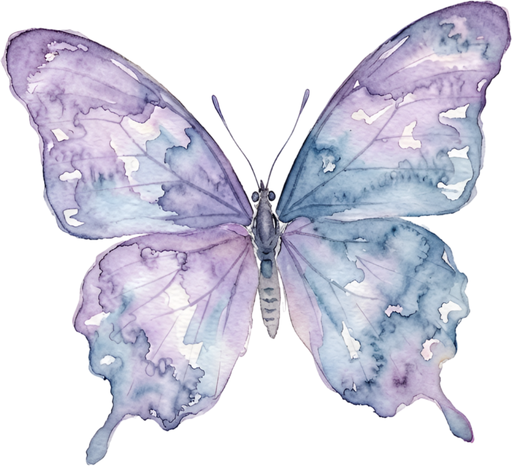 Feature this ethereal blue and purple Butterfly, a dreamy diffused Watercolor blend PNG Illustration for celestial and fantasy art