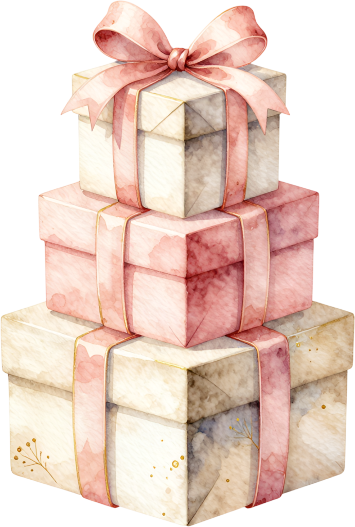 Stacked Pink Gifts watercolor set, perfect PNG illustration for romantic anniversary or engagement announcements
