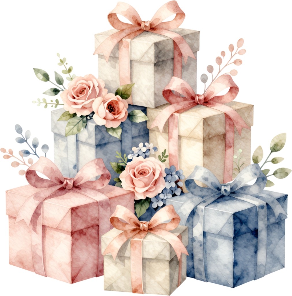 Pastel Present Collection watercolor PNG illustration, a charming assortment for diverse celebration-themed digital projects
