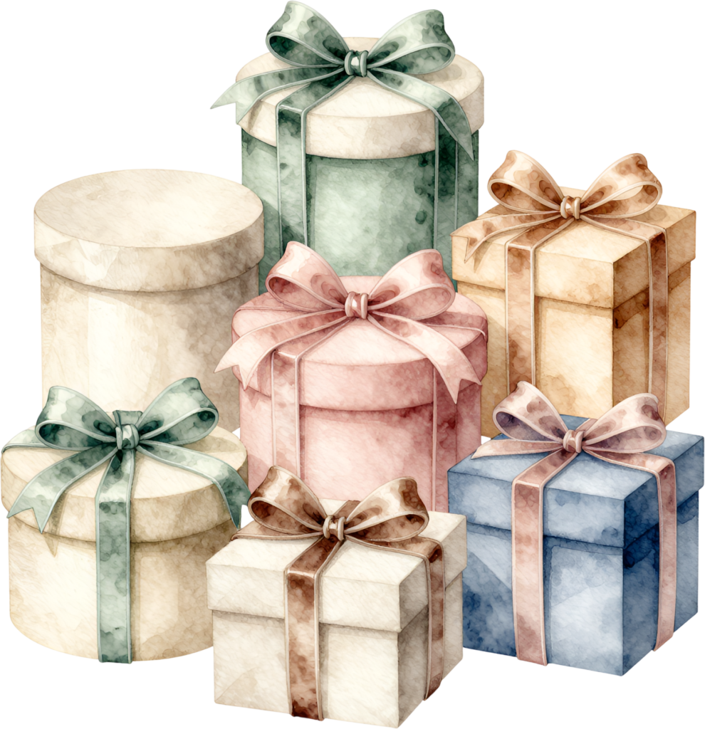 Diverse Gift Shapes watercolor PNG illustration, a versatile collection of boxes for varied event planning and crafting