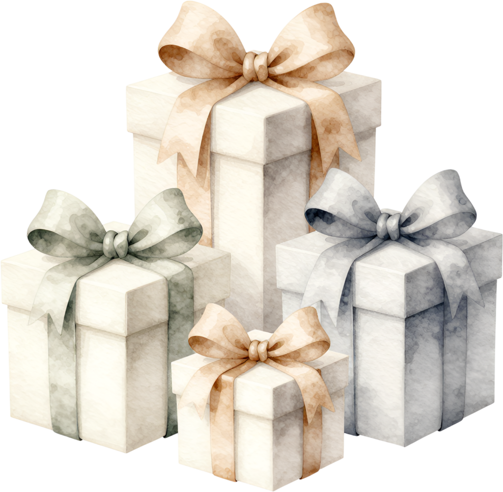 Neutral Tone Presents watercolor PNG illustration, a versatile collection of cream and grey gifts for minimalist design projects