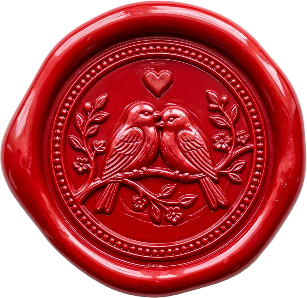 Bright Red Lovebirds Wax Seal, festive PNG Illustrations for happy occasions