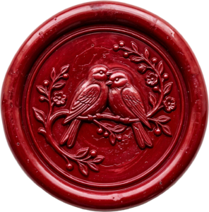 Rich Red Lovebirds Wax Seal, traditional PNG Illustrations for heartfelt gestures