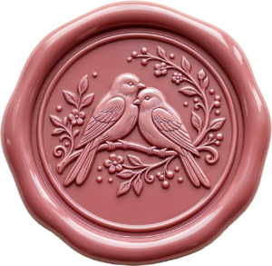 Gentle Rose-Tinted Lovebirds, vector PNG Illustrations Wax Seal for elegant use