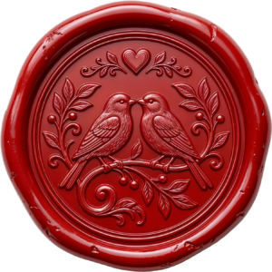 Striking Scarlet Lovebird Wax Seal, vivid PNG Illustrations for joyful announcements