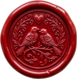 Vivid Crimson Lovebird Wax Seal, expressive PNG Illustrations for passionate declarations