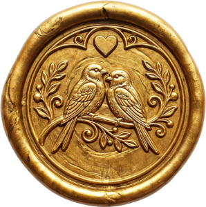 Authentic Gold Lovebirds Wax Seal, vintage PNG Illustrations for lasting affection