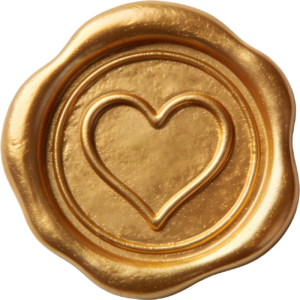 A Beautifully Scratched Gold Heart Outline Wax Seals PNG Illustration