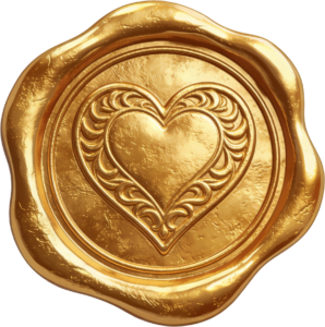 Ornate Golden Heart Seal with Detailed Swirls in this Wax Seals PNG Illustration