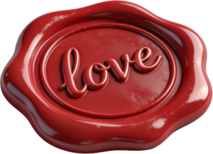 Sweet glossy red “love” message on a unique Wax Seals, PNG, Illustration stamp