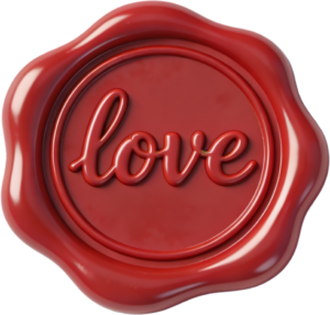 Smooth, vibrant red “love” design featured on lovely Wax Seals, PNG, Illustration element
